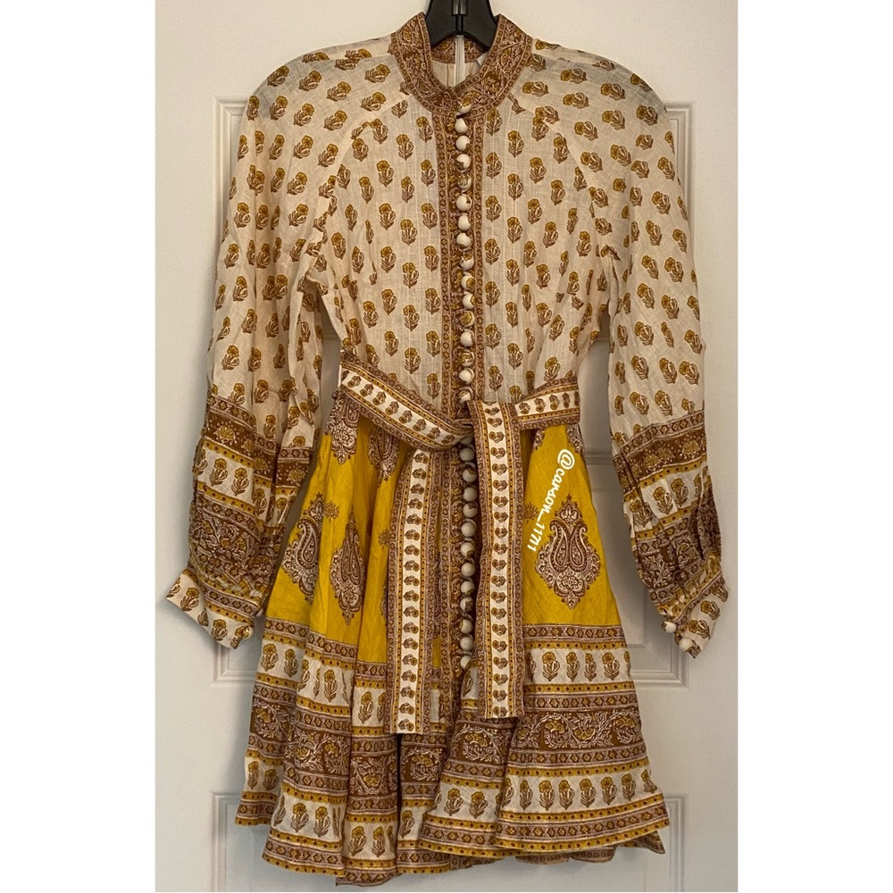 Zimmermann Bonita Buttoned Mustard Paisley Mini Dress - Picture 6 of 10